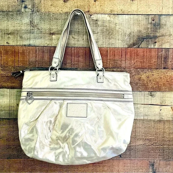 Coach Rare Poppy Metallic Gold Champagne Tote - Picture 1 of 13